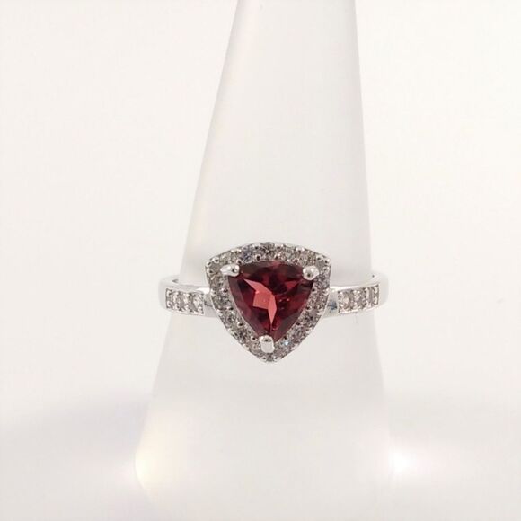 Garnet Ring with White Sapphires SIZE 8 - Picture 1 of 8